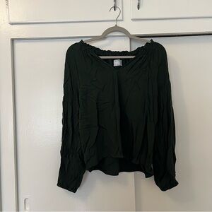 Old Navy Green Blouse Long Sleeve V-Neck 100% Rayon Viscose
